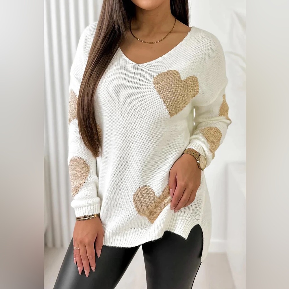 NWT Gold Heart White Knit Sweater | Hearts of Gold Women’s Top M/L
